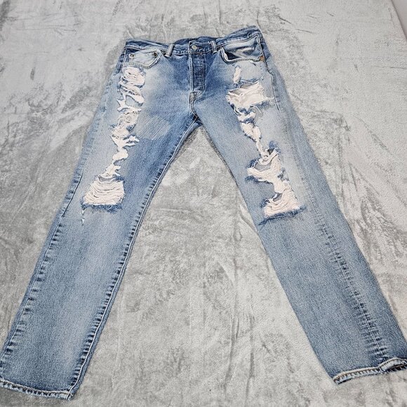 Levis 501 CT Jeans 34X32 Taper Fit Distressed Button Fly Denim READ - Picture 3 of 11